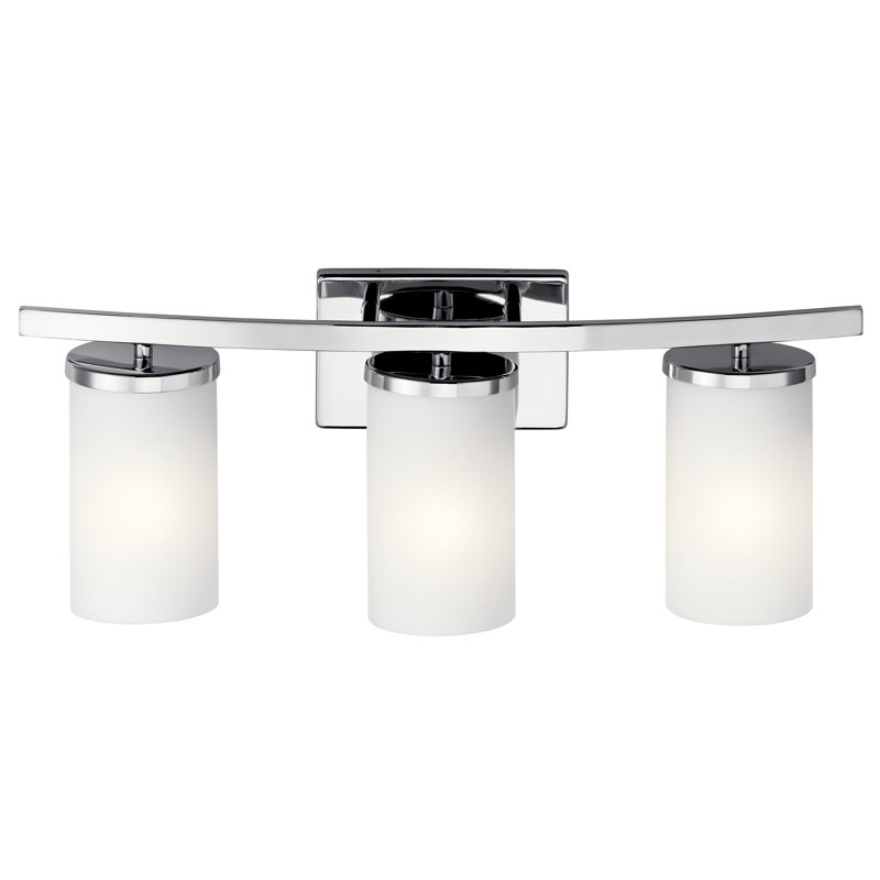 Crosby 3-Light Chrome Vanity Light with Satin Etched Glass Shades, Chrome