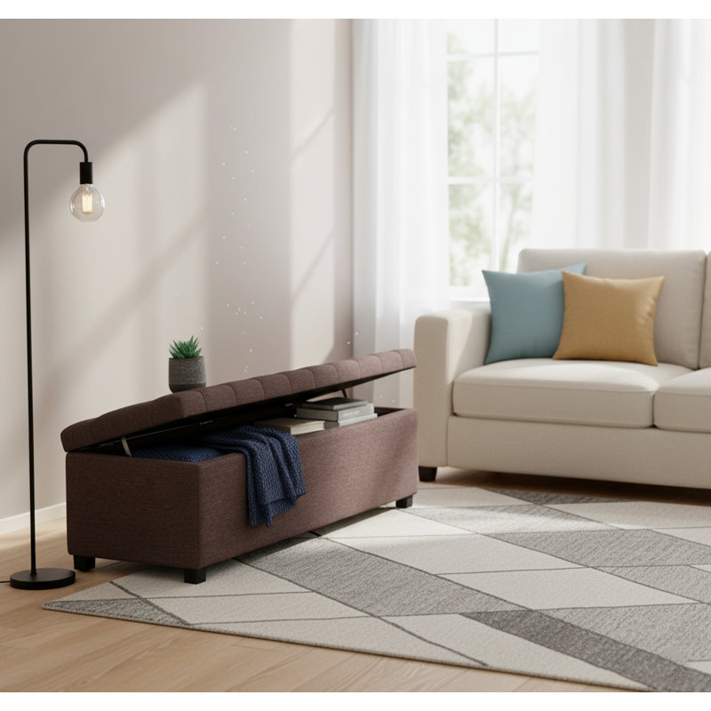 Linoso Chesterfield Storage Ottoman Bench, Tufted Upholstered Footstool with Hinged Lid and Square Wooden Legs