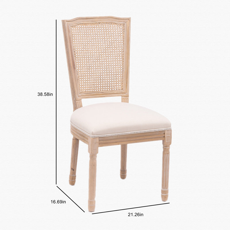French Style Solid Wood Frame Fabric Square Back Dining Chair,set Of 2, Cream