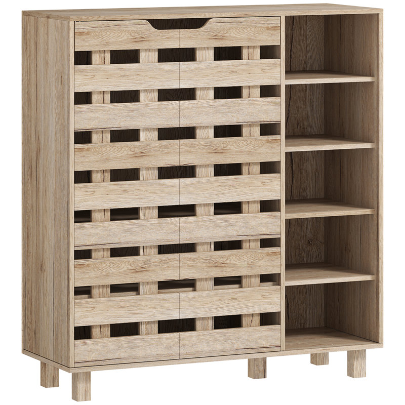 Armoire à chaussures avec armoire à 5 niveaux et 5 tablettes ouvertes, Beige