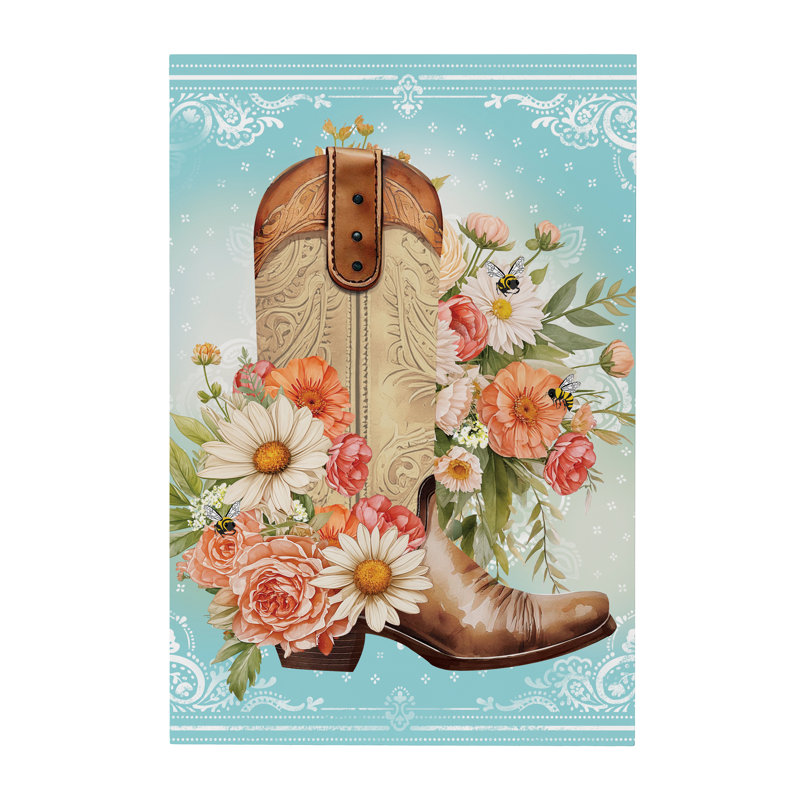 Décoration murale pétale et charrue, bottes de cowboy, L 16 po x H 24 po