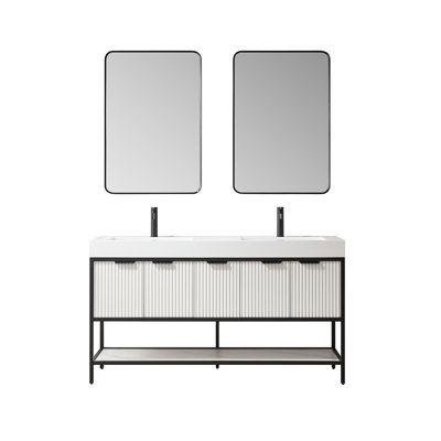 Breayna 60"" Double Bathroom Vanity Set with Mirror -  Wade Logan®, 1916D4AD393C40DB90873C63D06F6457