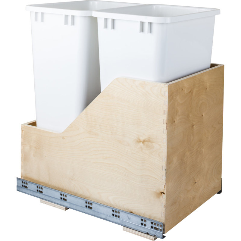 Preassembled 35 Quart Double Pullout Waste Container System, 12.5, 23.75" H x 15" W x 21.375" D, White