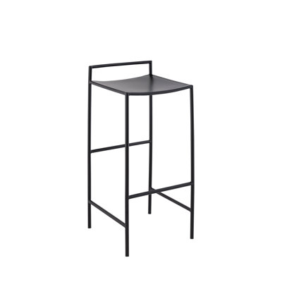 Svelte Minimalist 29.5" Seat Height Black Metal Armless Low Back Bar Stool with Integrated Footrest for Kitchen Islands and Home Bars