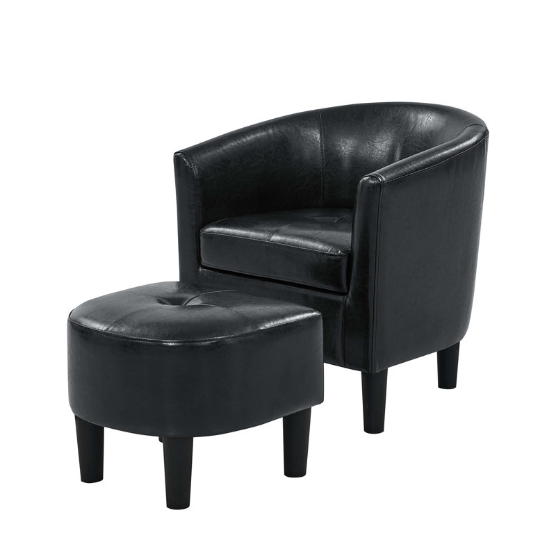 Fauteuil demi-tonneau en cuir synthétique avec repose-pieds, Noir
