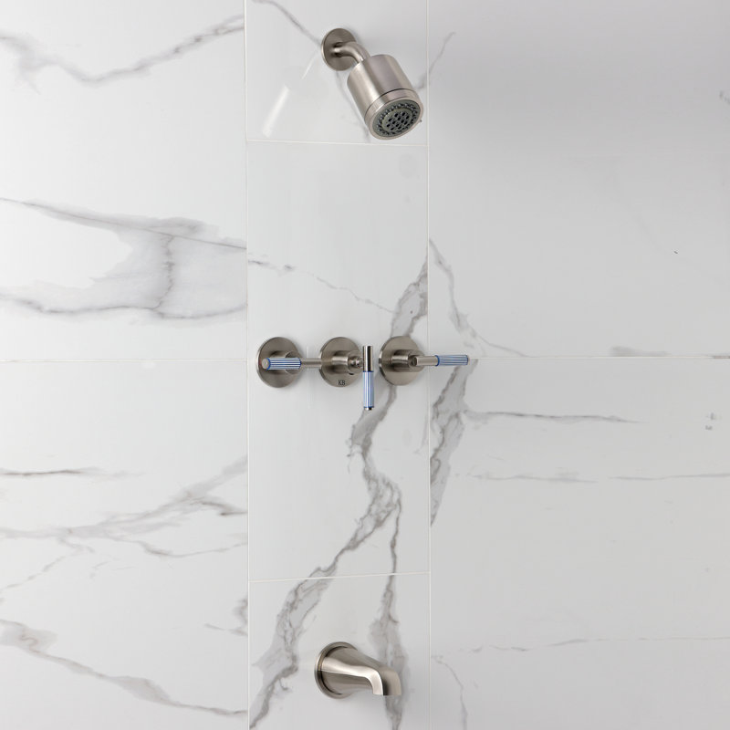 Kingston Brass Verona Triple-Handle Tub And Shower Faucet, Brushed Nickel
