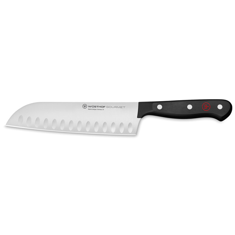 WÜSTHOF Gourmet 7" Hollow Edge Santoku Knife, Black