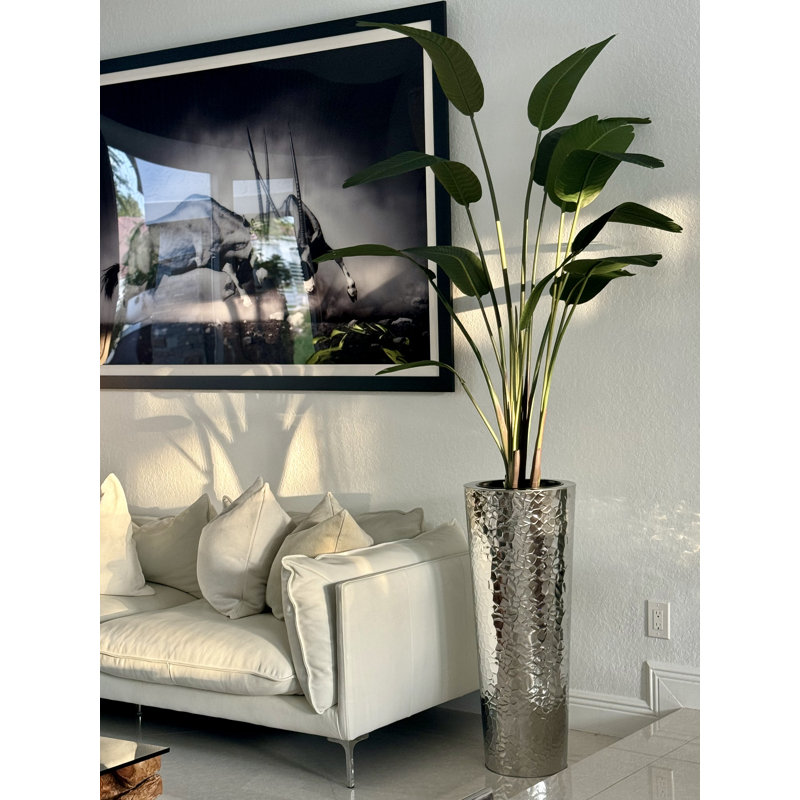 Faux Bird Of Paradise Tree in Metal Planter, Silver, 90" H x 40" W x 24" D