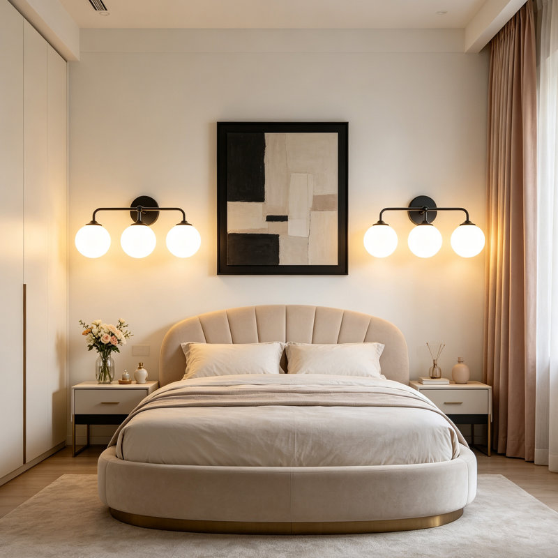 Applique murale de salle de bain à 3 lumières avec variateur et abat-jour en verre blanc soufflé à la main, Matte Black