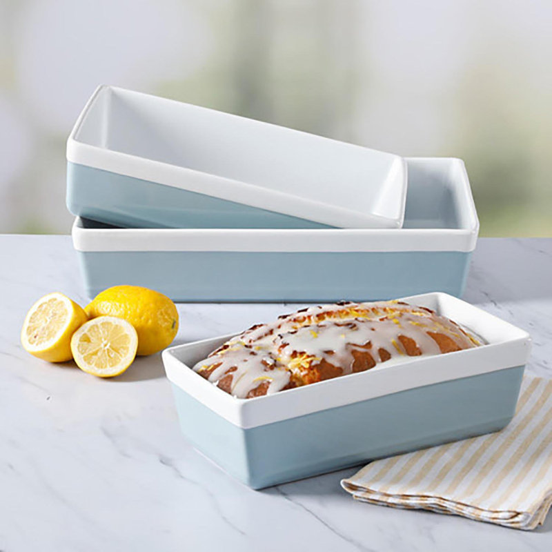 Dusty Blue 3-Piece Stoneware Rectangular Bakeware Set