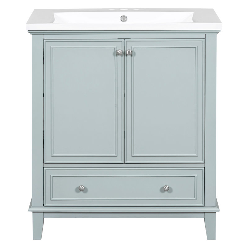 Ensemble de meuble-lavabo 30 po avec lavabo, armoire de salle de bain multifonctionnelle avec portes et tiroir, structure solide et panneau en MDF