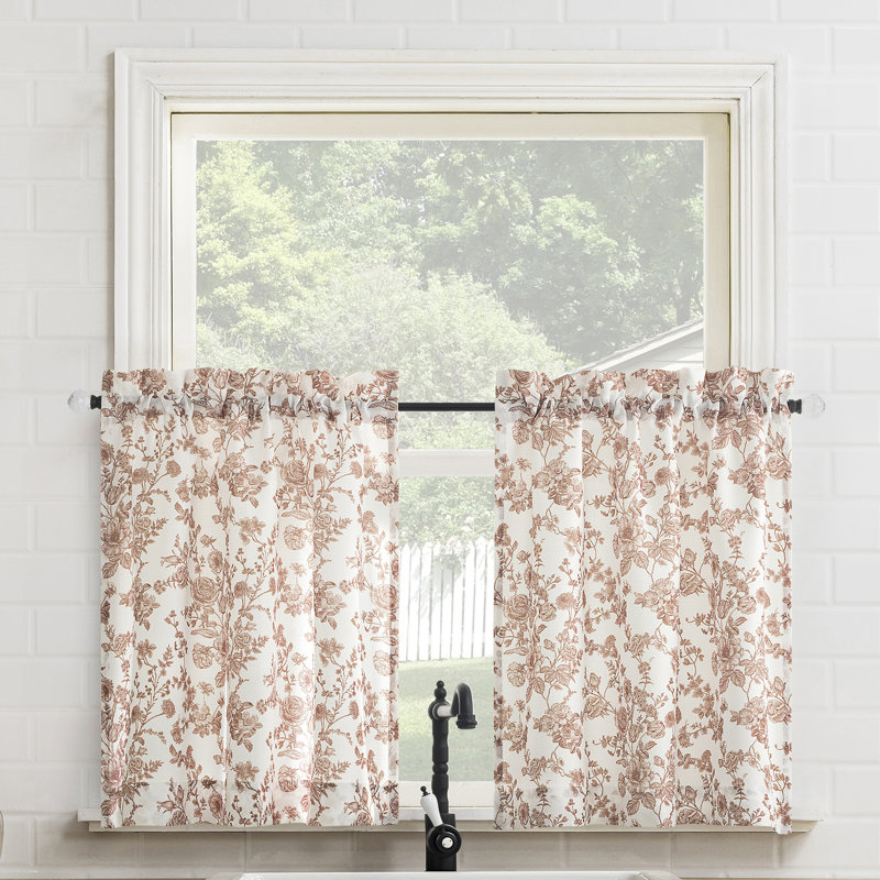 Catarina Tonal Botanical Semi-Sheer Rod Pocket Kitchen Curtain Tier, 54" W x 36" L, Pink