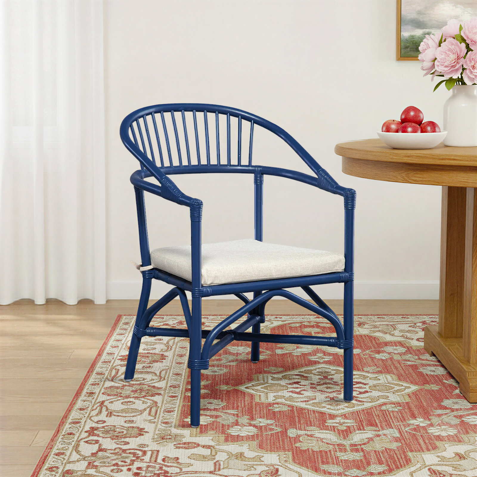 Meadowlands Slat Back Arm Chair in Blue/White