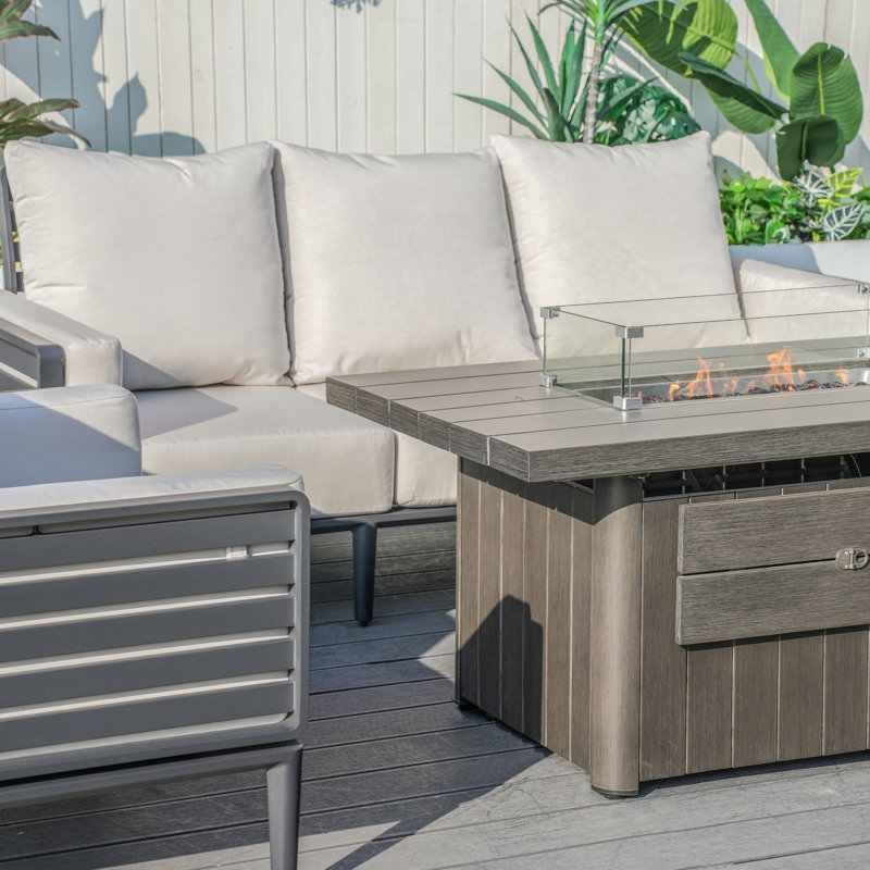 Ensemble de conversation extérieur en aluminium pour 5 personnes avec table de foyer