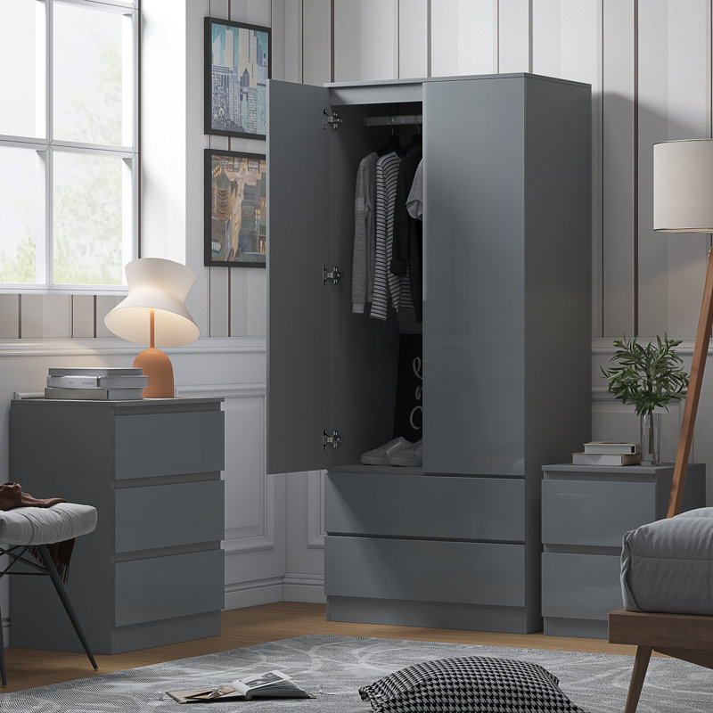 Warren 2 Door 2 Drawer Combi Wardrobe - Modern No-Handle Design, Soft-Close Hinges, Scratch-Resistant Finish