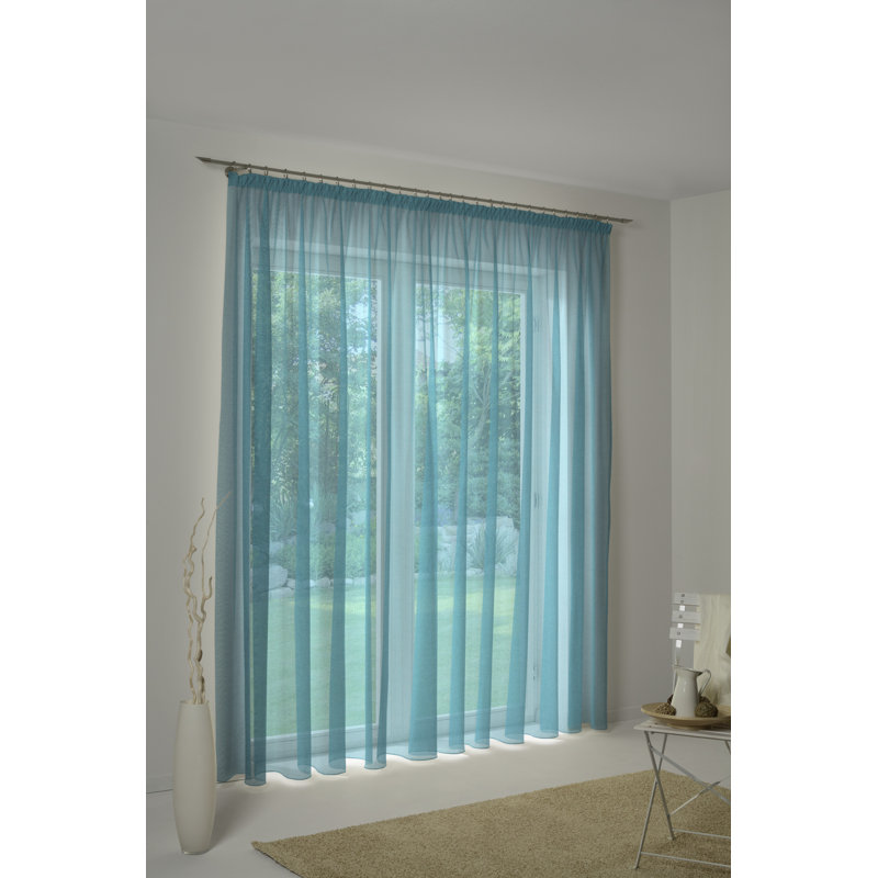 Peck Slot Top Semi Sheer Single Curtain, Turquoise