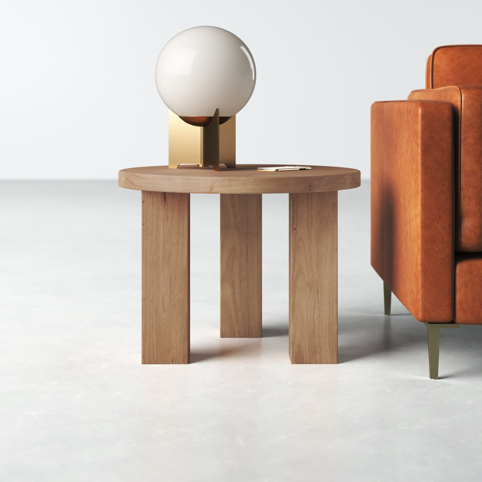 Siham Solid Wood End Table, Light Brushed Parawood