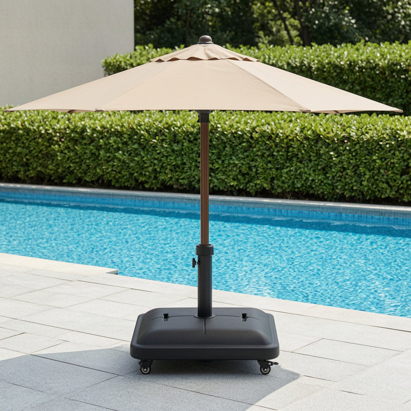 Base de parasol extérieure carrée noire de 90 livres avec roulettes