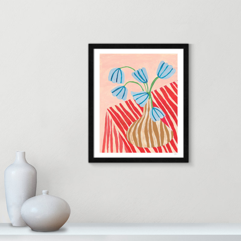Impression de tulipes rayées par Violets Print House, L 16 po x H 19 po, Impression encadrée, Grain de bois noir