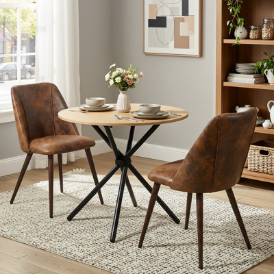 Ensemble de salle à manger rond 3 pièces de 80 cm avec chaises rembourrées pour petits espaces