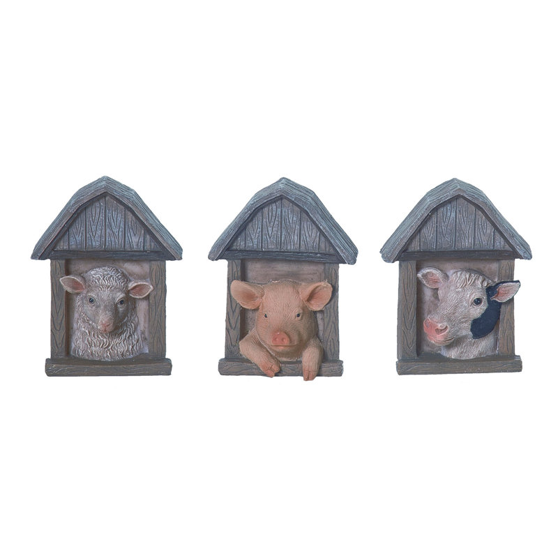 Ensemble de 3 décorations de fenêtre en résine pour grange 