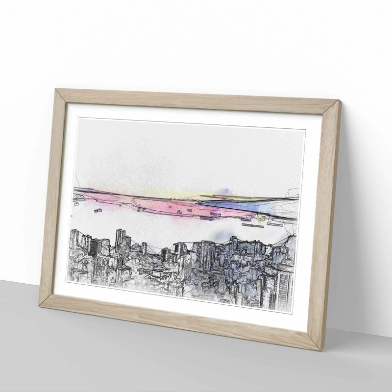 Vancouver Canada Skyline in Abstract - Picture Frame Graphic Art Print, 50cm H x 76cm W x 2cm D, Oak