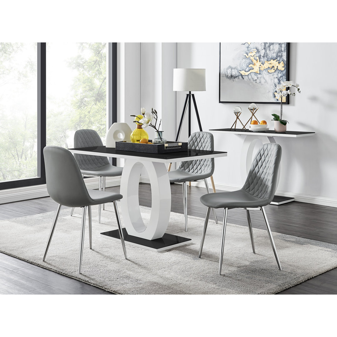 Scottsmoor Modern High Gloss Halo 6 Seater Dining Table Set with Luxury Faux Leather Dining Chairs East Urban Home Chair