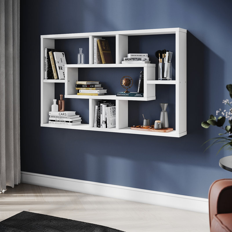 48cm H × 76cm W × 9cm D Wall-Mounted Storage Shelf – MDF/Chipboard Material, Space-Saving Hanging Bookcase, White