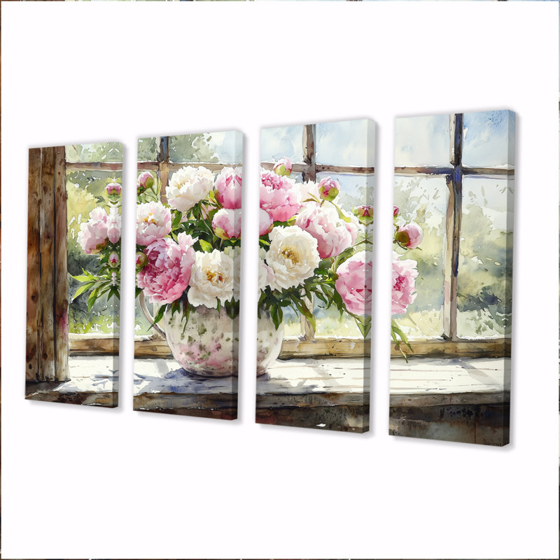 «Blaisdell» - - Décoration murale pivoines - - Art mural traditionnel traditionnel Wa, H 28 po x l 48 po, 4