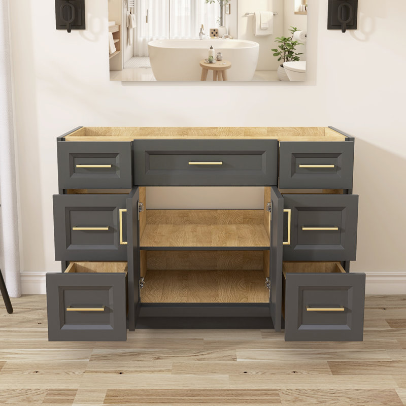 Base de meuble-lavabo simple 48 po en bois massif gris foncé autoportant