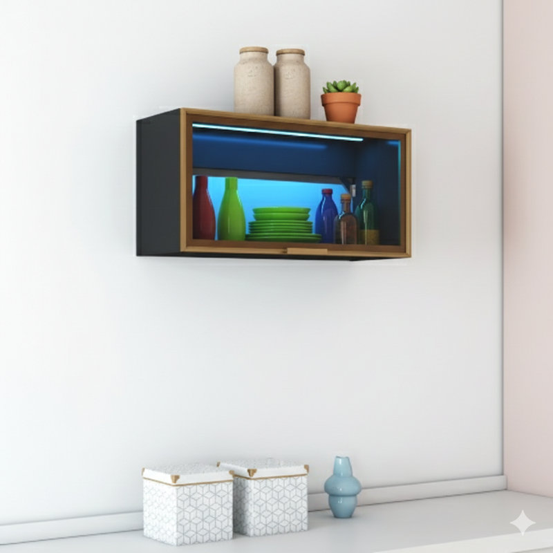 Armoire de rangement murale à grande capacité pour porte-épices, garde-manger suspendu noir avec porte rabattable vers le haut, pour la cuisine et la salle à manger en toutes occasions