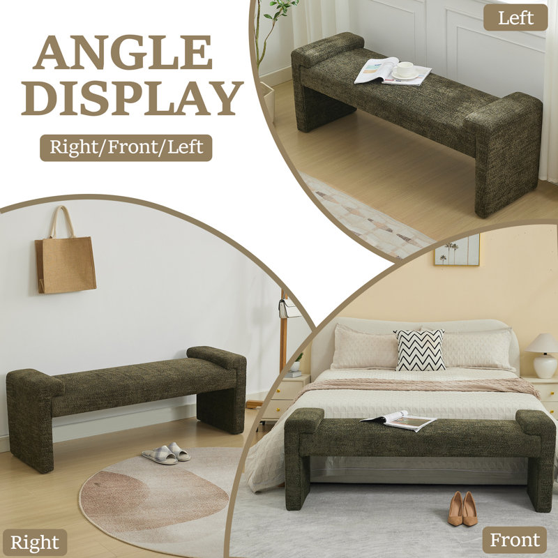 58.6" W Upholstered Bedroom Bench, Green Sherpa, 20.6" H x 58.6" W x 17.3" D