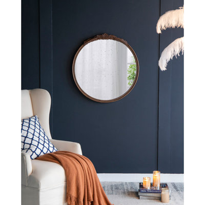 Cadre de miroir rond 30 po x 30 po sculpté à la main, miroir mural pour espace de vie, salle de bain, décoration murale pour hall d'entrée