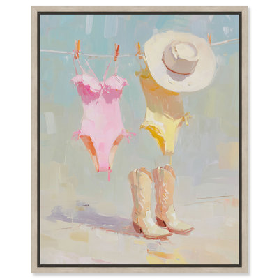 Cowgirl Costume Framed Canvas Print Fashion Wall Decor by Art Remedy, Natural Oak Frame, 36 x 45