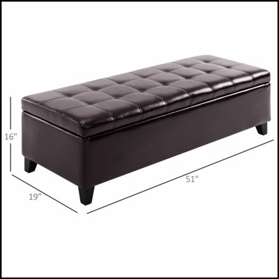 51" Ottoman Storage Bench, Faux Leather Storage Chest with Lift Top, Tufted Ottoman with Storage for Living Room, Entryway