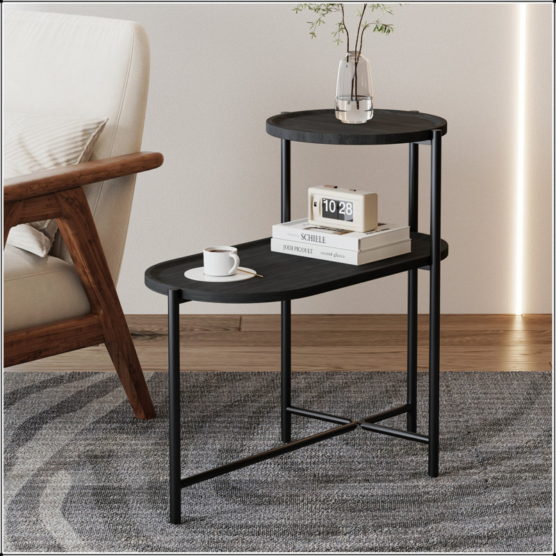 Table basse ronde avec plateau de rangement, conception à 2 niveaux pour le salon, espace généreux et finition en bois élégante