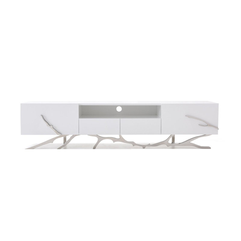 Legend TV Stand for TV, White/Silver, 79'' W X 19'' D X 19'' H