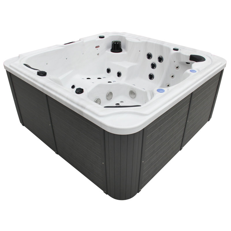 Belfry Bathroom Mintz 220V 6 Person 80 - Jet Acrylic Square Hot Tub with Ozonator in Grey, Marble
