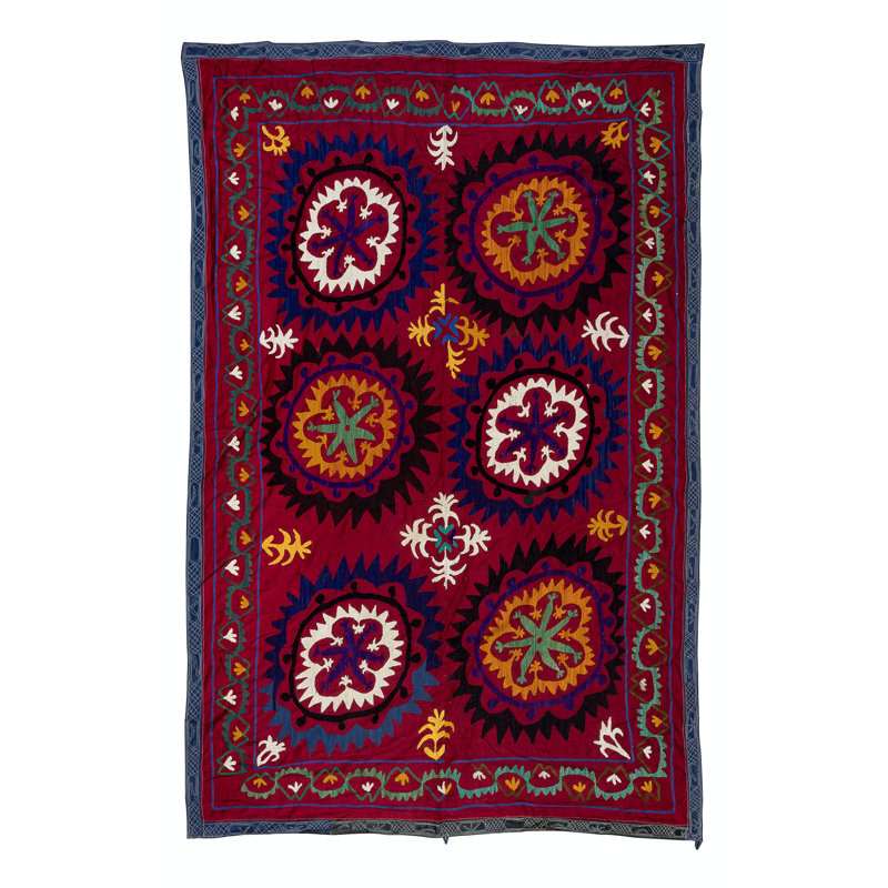 Housse de lit brodée à la main en soie 57 po x 83 po. Cadeau pour la maison. Suspension murale Suzani. Tapisserie