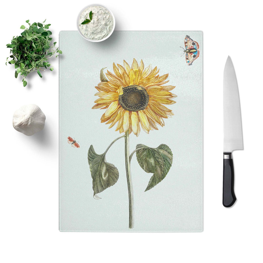 Tempered Glass Sunflower with Butterflies by Johan Teyler Chopping Board