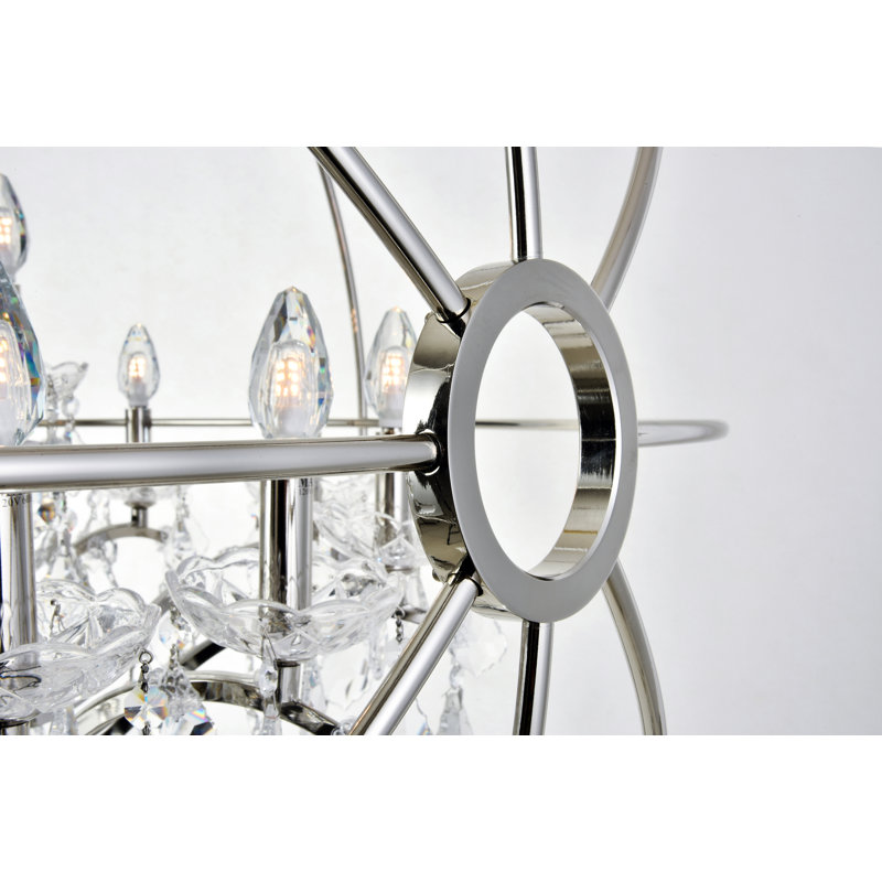 Lustre globe à bougie 18 lumières Svante, Cristal (transparent), Nickel poli
