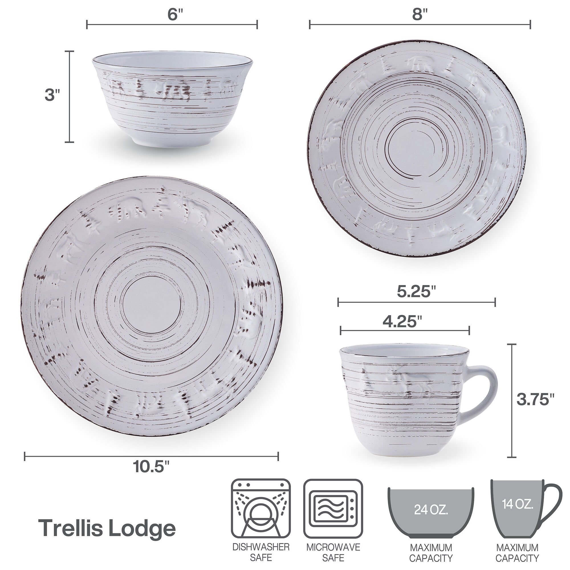 Pfaltzgraff Trellis - Set da tavola in melamina, 12 pezzi, servizio per 4