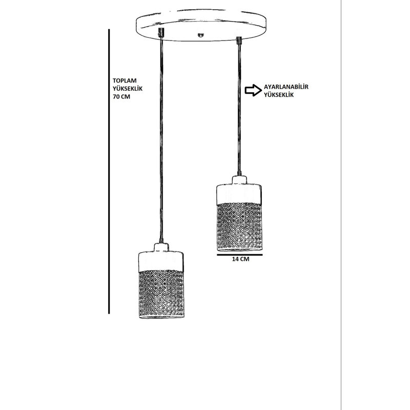 Elegant Chandelier with Adjustable Height, Antique Coated Metal & Natural Rattan Cap | 27.6 in Total Height, 5.5 in Cap Diameter, 9.8 in Base Plate Diameter | E27 Socket (Max 40W) | Stylish Lighting for Modern Spaces