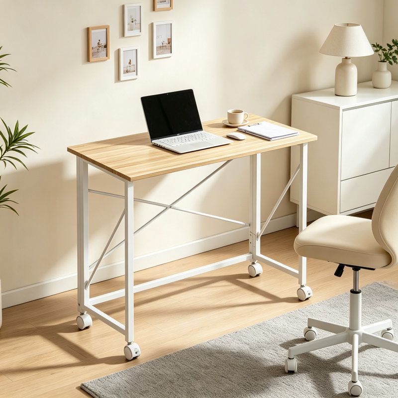 MDF Steel Computer Desk, Natural Wood