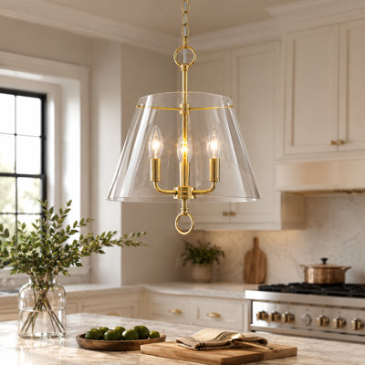 3-Light Modern Gold Mini Chandelier Pendant Light with Cone Clear Glass Shades, Adjustable Height 21.7"-98.62", Compatible with Sloped Ceilings, E12 Base, ETL Listed