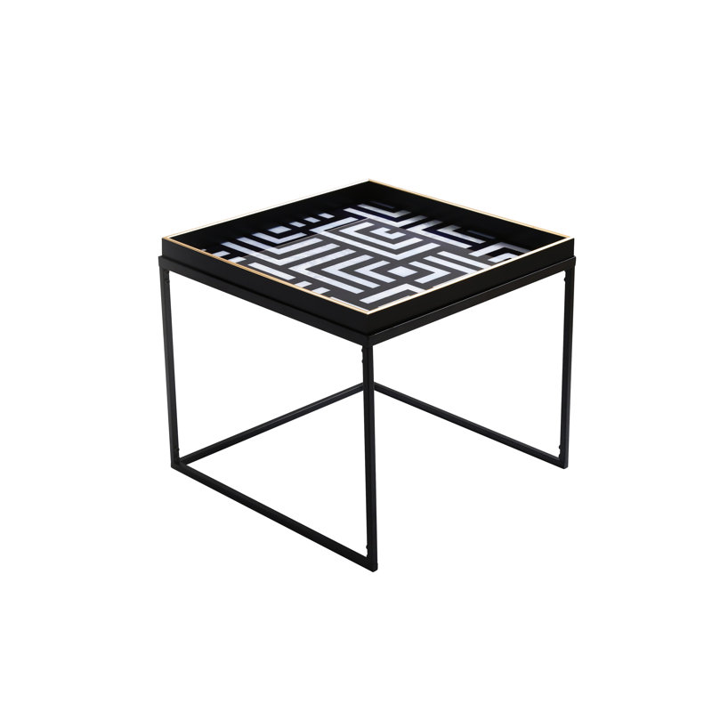 Ahab Metal Nesting Table for Living Room, Nest of End Table with Modern Glass Top