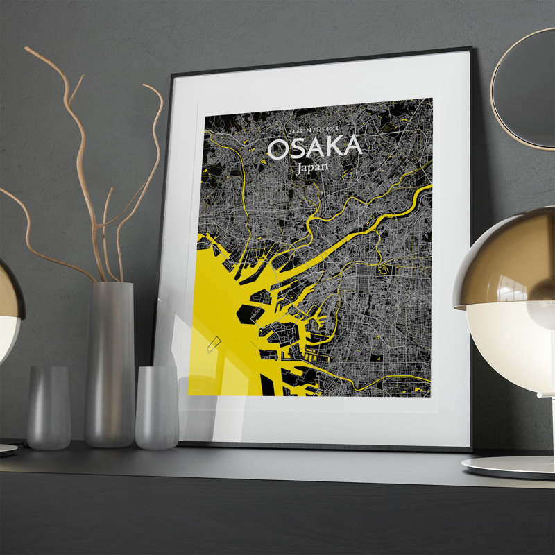 Osaka City Map In Times - No Frame Print, 20cm H x 16cm W x 0.05cm D
