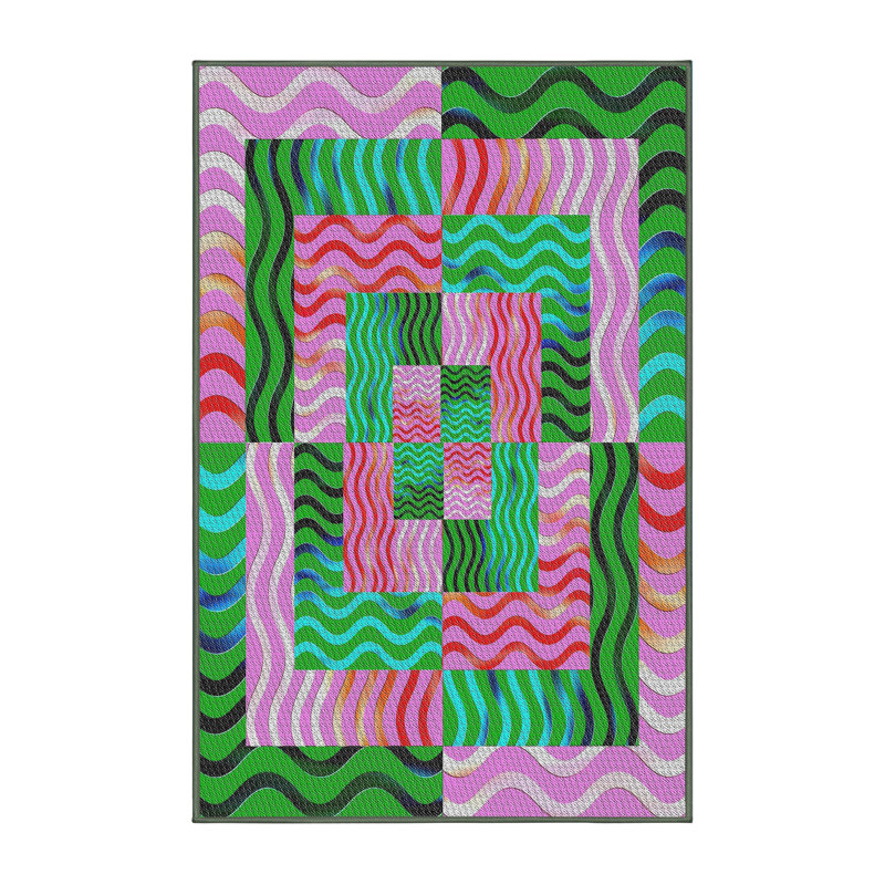 Tapis vert mer/rose à motifs, Rectangle 8 pi x 10 pi