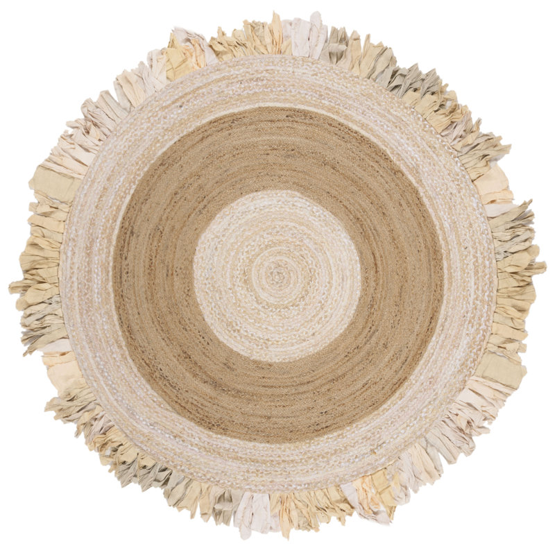 Jaziel Hand Woven Cotton/Jute Rug in Beige/Natural, Round 10'