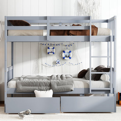 Detachable Twin Bunk Bed With Storage Drawers & Safety Guardrails